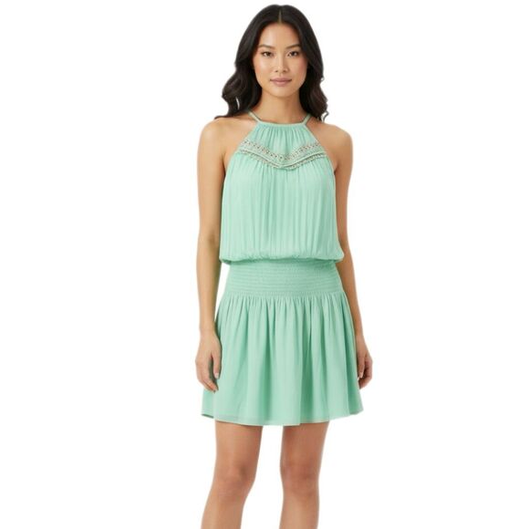 sachin and babi light blue dress Pleated Flutter-Sleeve Dress-Light green  ALANTINO